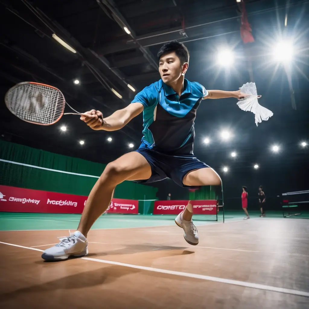 Action shot of a badminton player smashing the shuttlecock