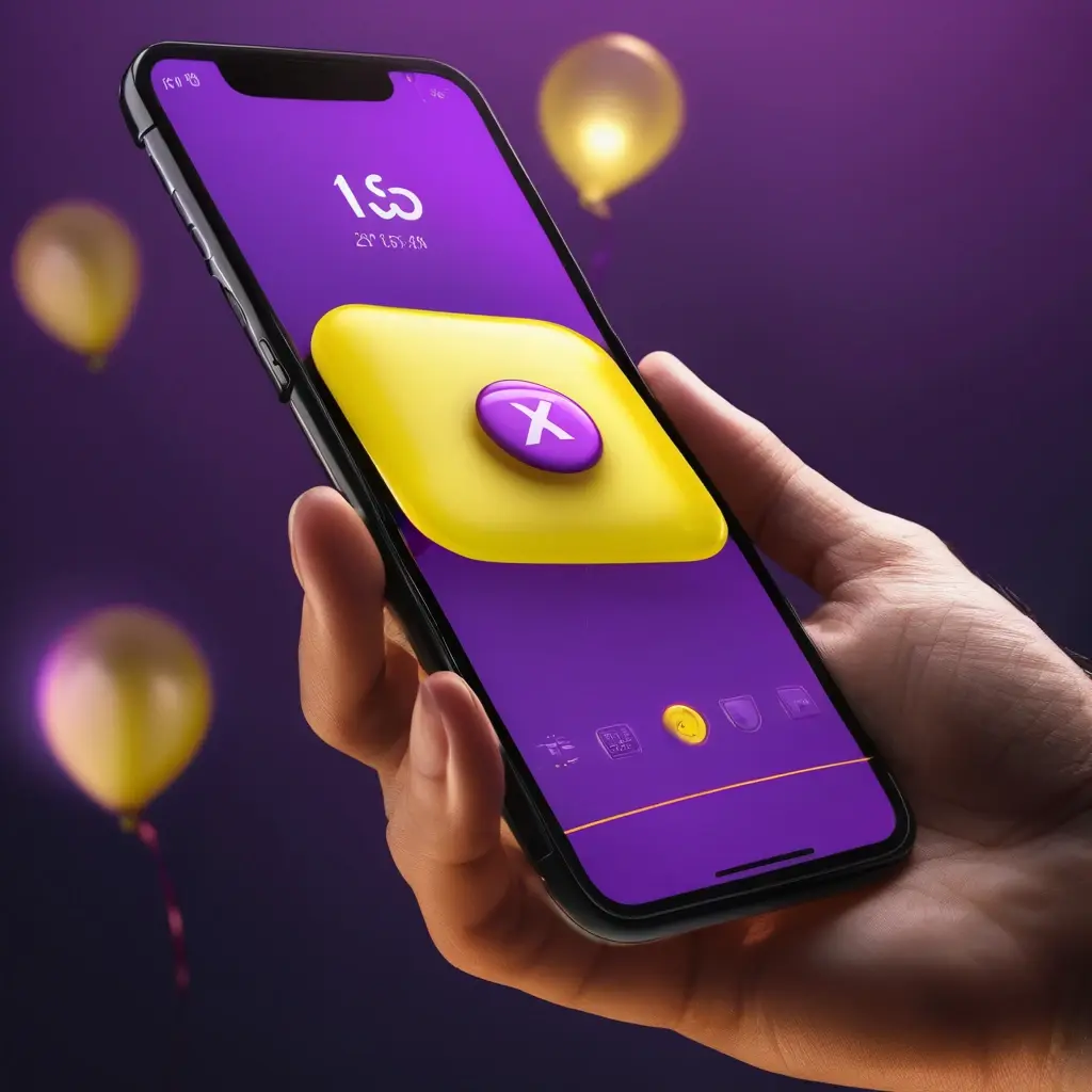 Hand holding a button to inflate a balloon with multiplier value displayed