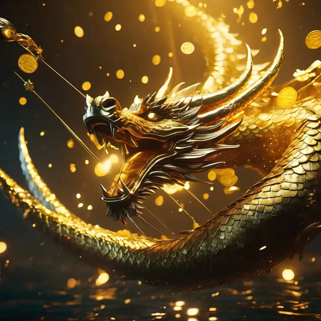 A giant golden dragon boss in a fishing game being attacked by multiple players