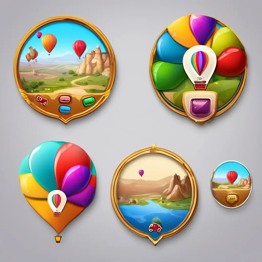 Interface showing 5 different launch buttons for colorful balloons