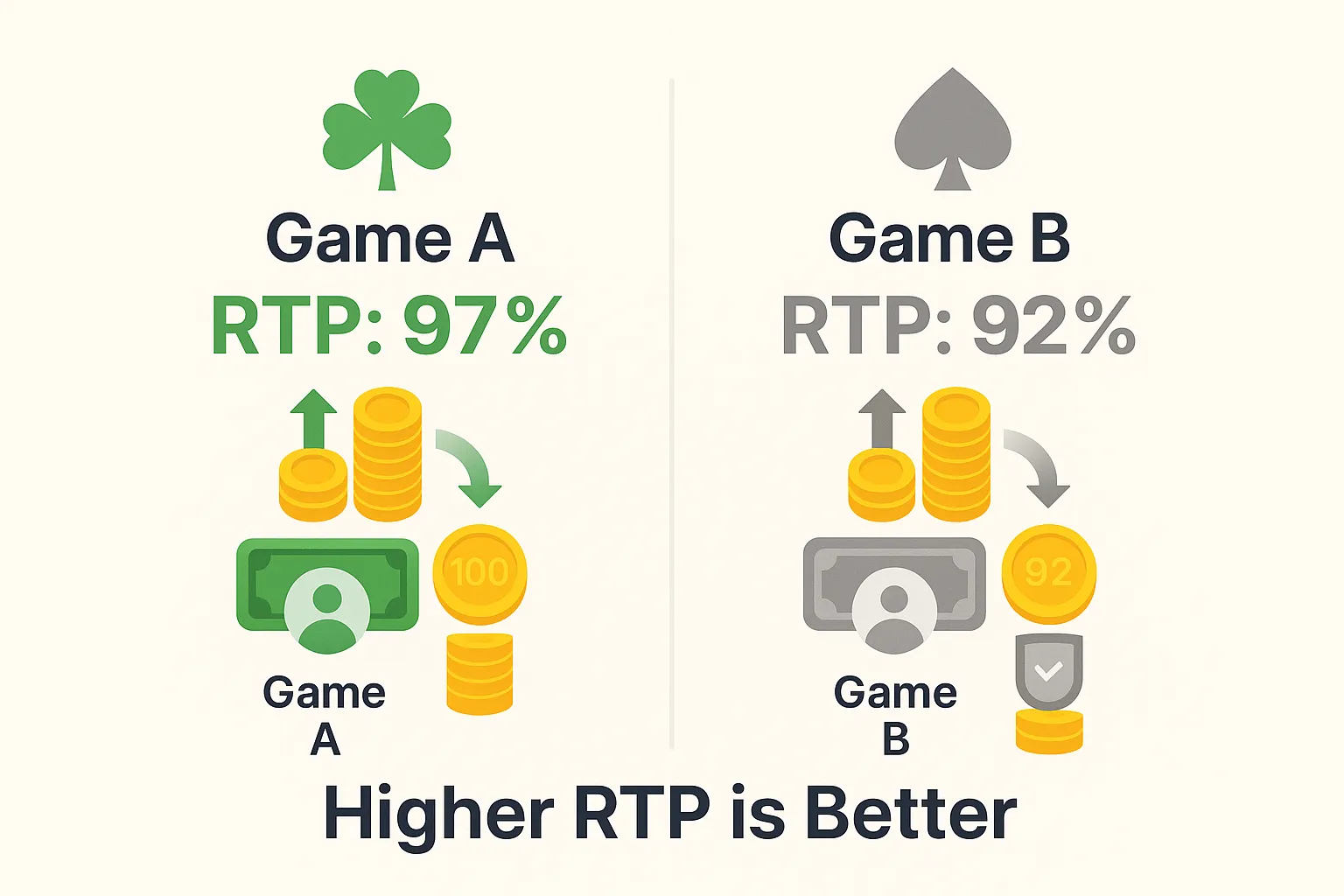 একটি ইনফোগ্রাফিক যা দুটি ভিন্ন RTP (Return to Player) শতাংশের মধ্যে পার্থক্য ব্যাখ্যা করছে।