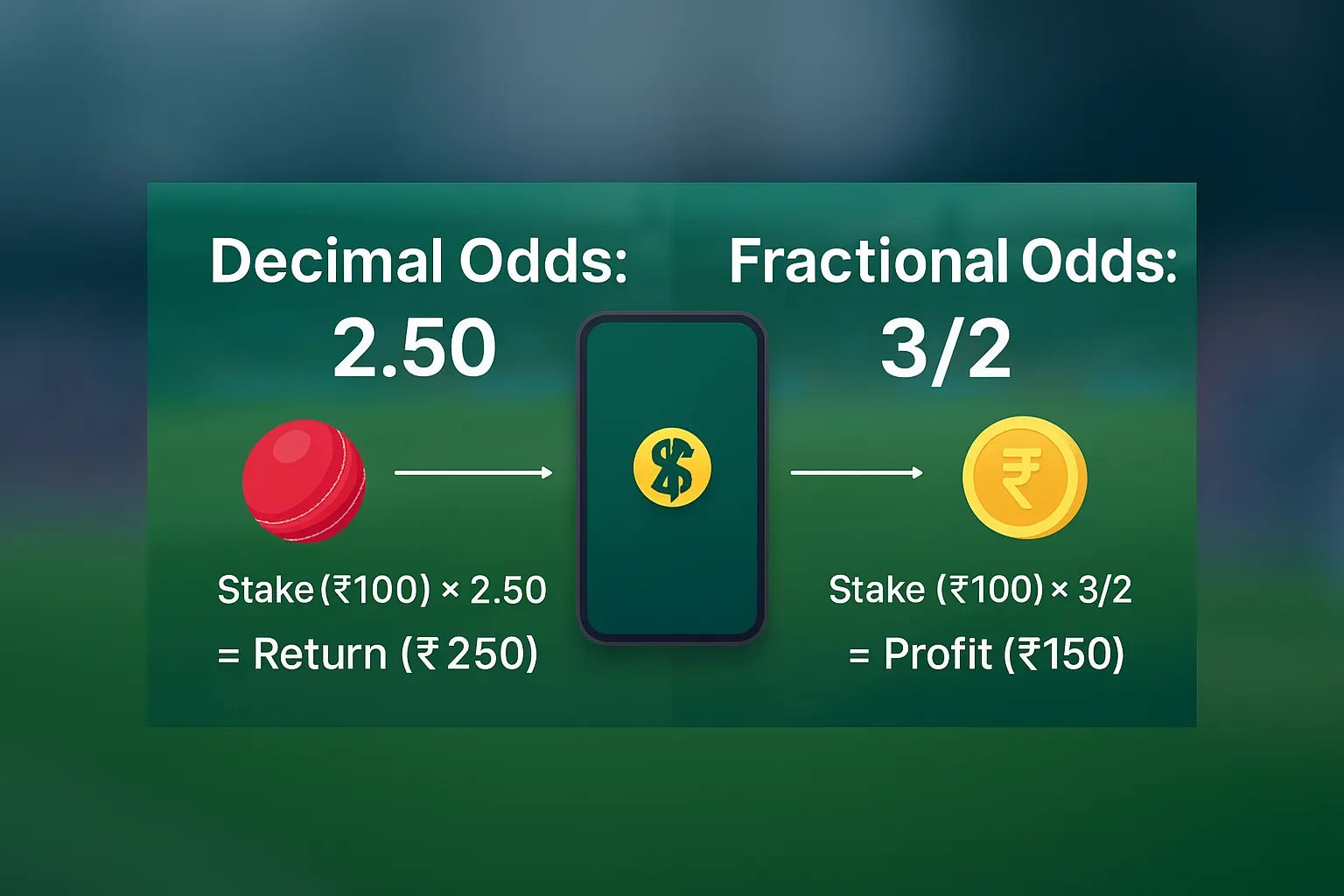 একটি ইনফোগ্রাফিক যা ডেসিমাল এবং ফ্র্যাকশনাল ক্রিকেট বেটিং অডস কীভাবে কাজ করে তা ব্যাখ্যা করছে।