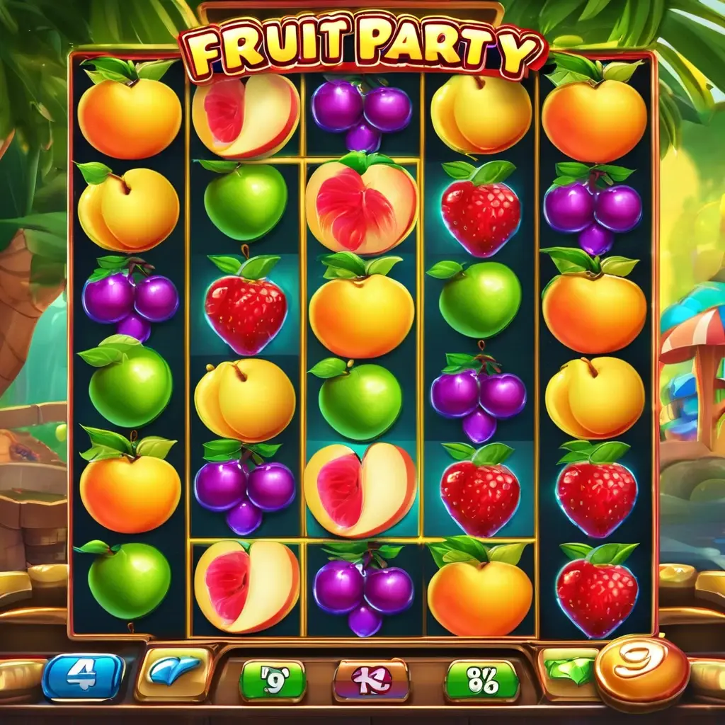 Free spins round in Fruit Party showing multipliers on fruit symbols