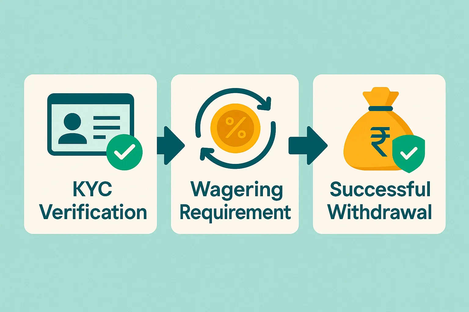 সফলভাবে টাকা তোলার জন্য KYC ভেরিফিকেশন এবং ওয়েজারিং রিকোয়ারমেন্ট পূরণের গুরুত্ব দেখানো একটি চিত্র।