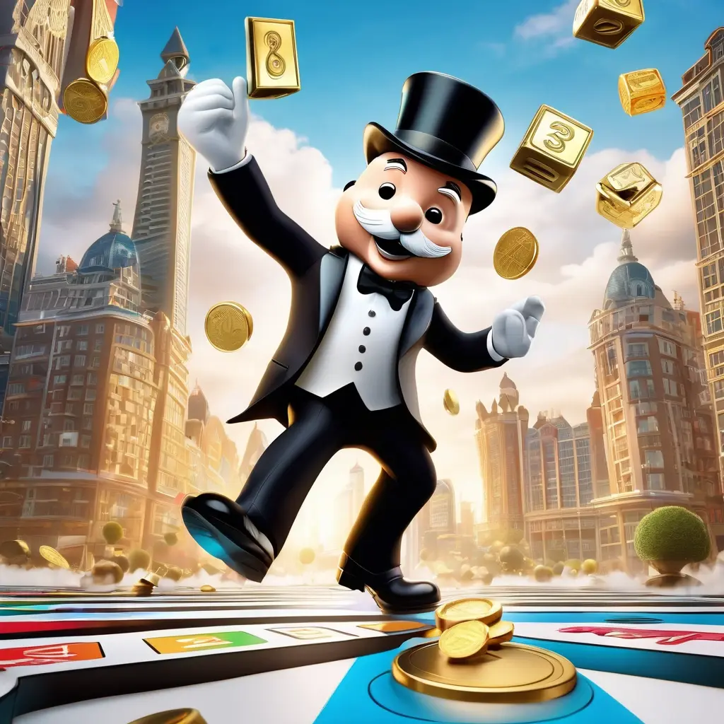 মিস্টার মনোপলি 3D বোনাস রাউন্ডে বোর্ডের উপর হাঁটছেন।