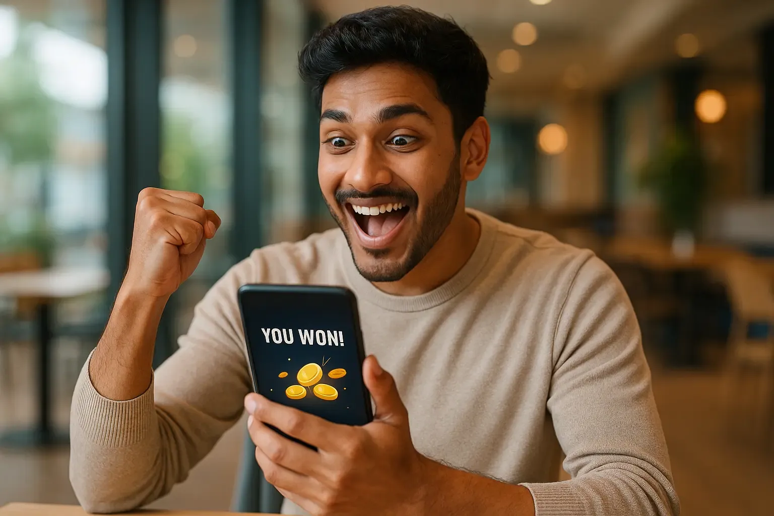 A player happily cashing out a win from a crash game on their smartphone