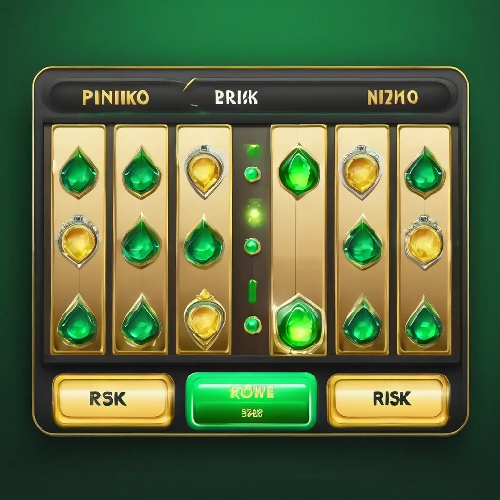 Plinko game interface showing risk levels and row settings.