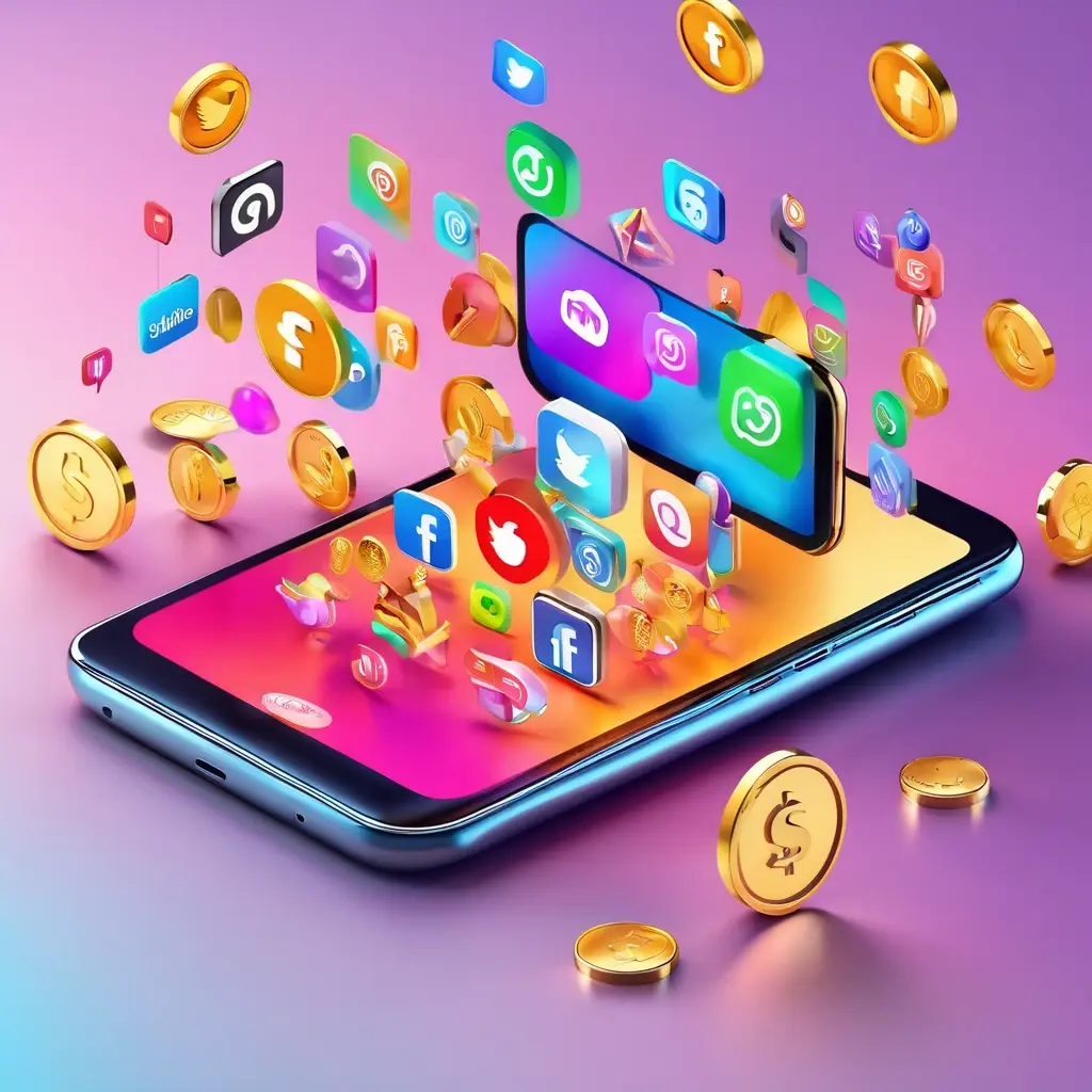 সোশ্যাল মিডিয়াতে রেফারেল লিঙ্ক শেয়ার করার একটি ইলাস্ট্রেশন, যেখানে ফেসবুক, হোয়াটসঅ্যাপ এবং টেলিগ্রামের আইকন রয়েছে।