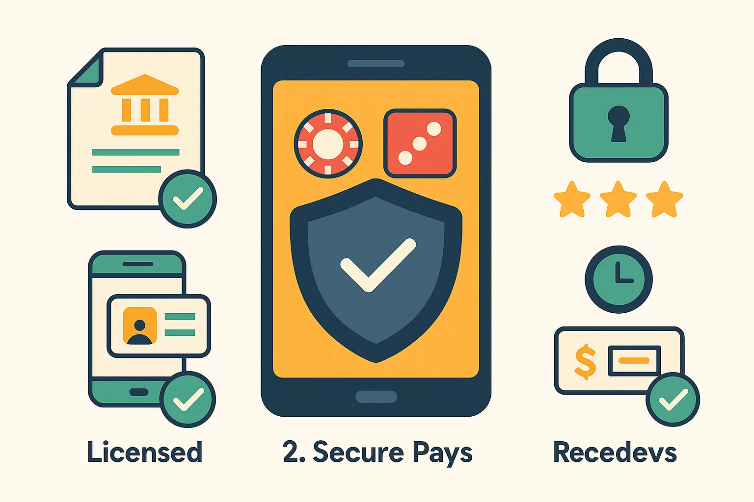নিরাপদ অনলাইন গেমিংয়ের জন্য একটি চেকলিস্ট দেখানো একটি ইনফোগ্রাফিক: লাইসেন্স, নিরাপদ পেমেন্ট এবং রিভিউ পরীক্ষা করা।