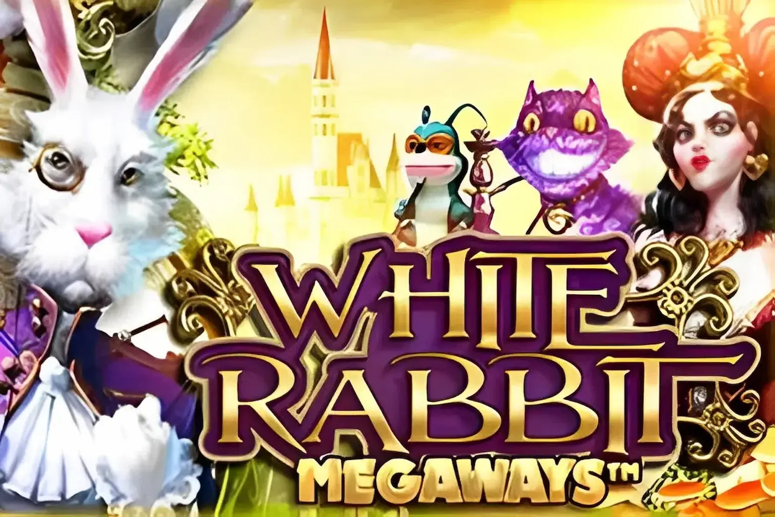 White Rabbit Megaways স্লট গেমের একটি গ্রাফিকাল উপস্থাপনা, যা এর ফ্যান্টাসি থিম নির্দেশ করে।