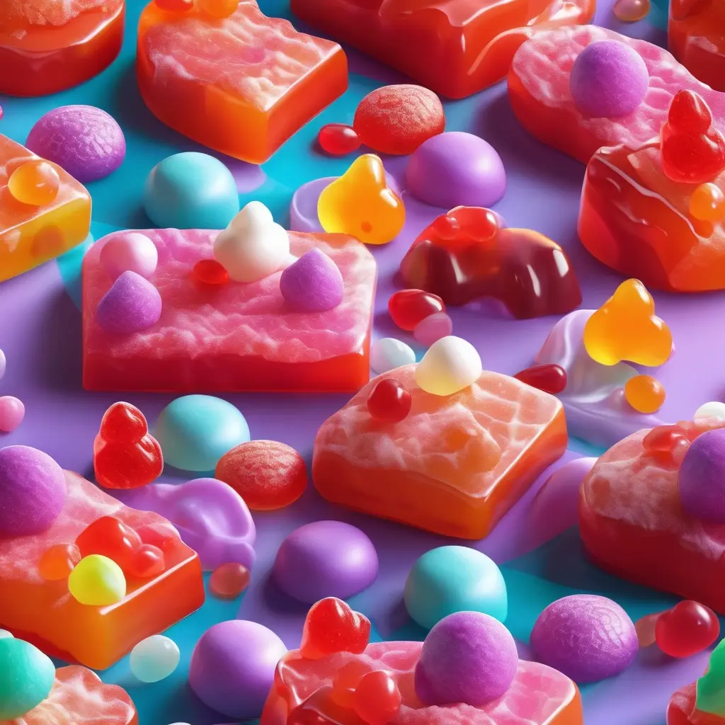 Sugar Rush slot game background with gummy bears and multipliers.