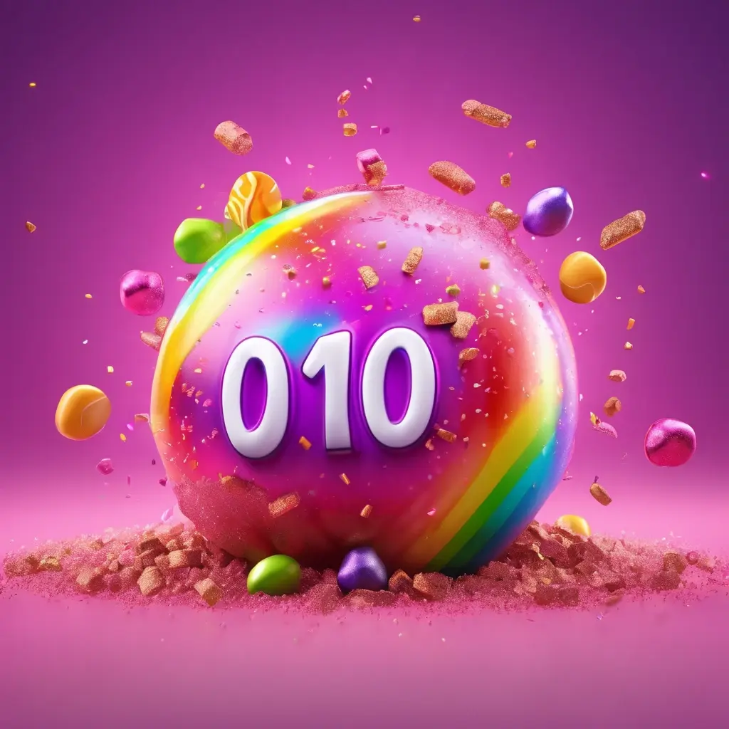 A colorful multiplier bomb symbol from Sweet Bonanza slot game.