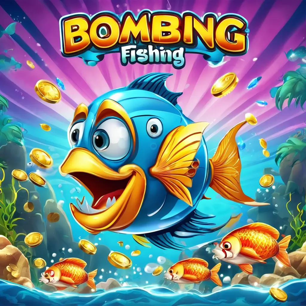 Bombing Fishing game banner showing a torpedo explosion and golden coins