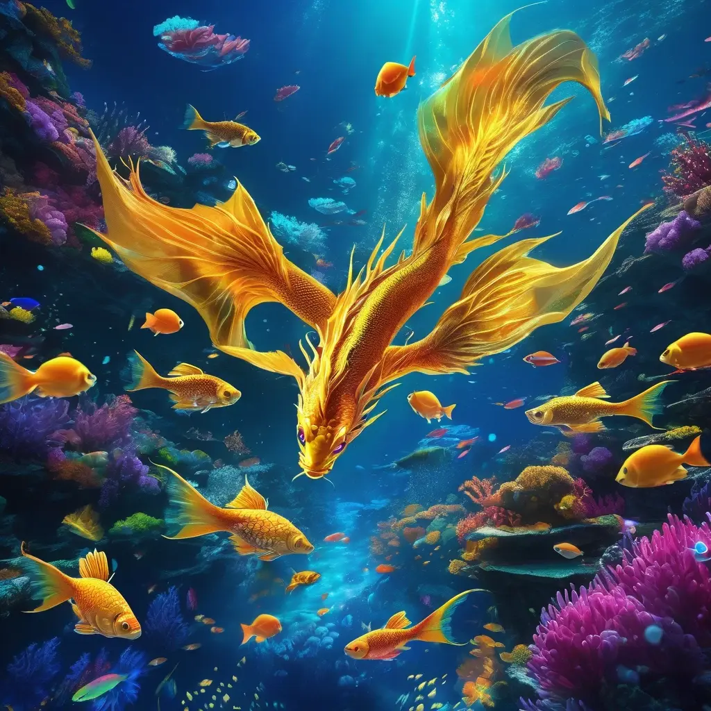 Underwater scene with colorful fish and a cannon shooting nets in a Boro Jeet fishing game