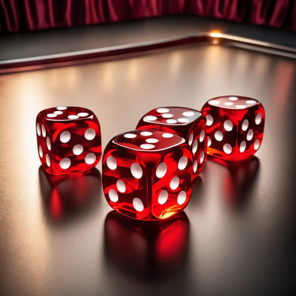 Three dice showing winning numbers on a Boro Jeet Sic Bo table