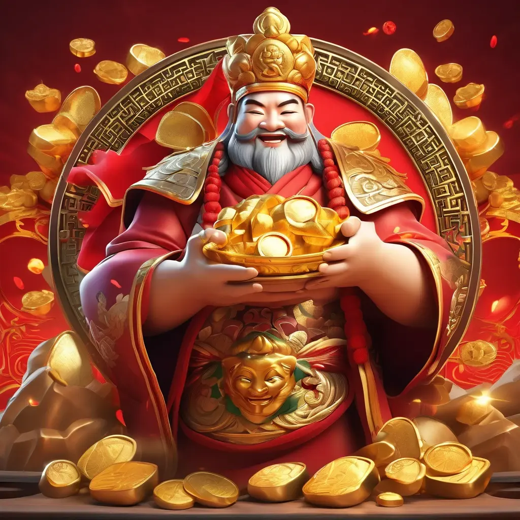 Caishen Wins slot god character smiling with red and gold background