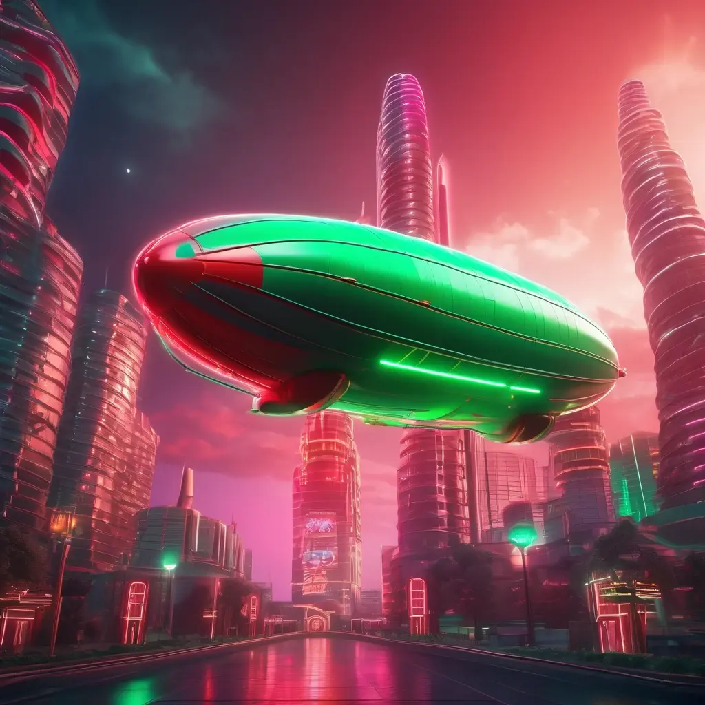 Animated blimp soaring through a metropolis in Cash or Crash Live game show