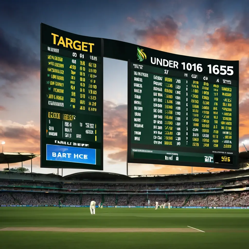 Cricket stadium scoreboard showing projected score for over/under betting