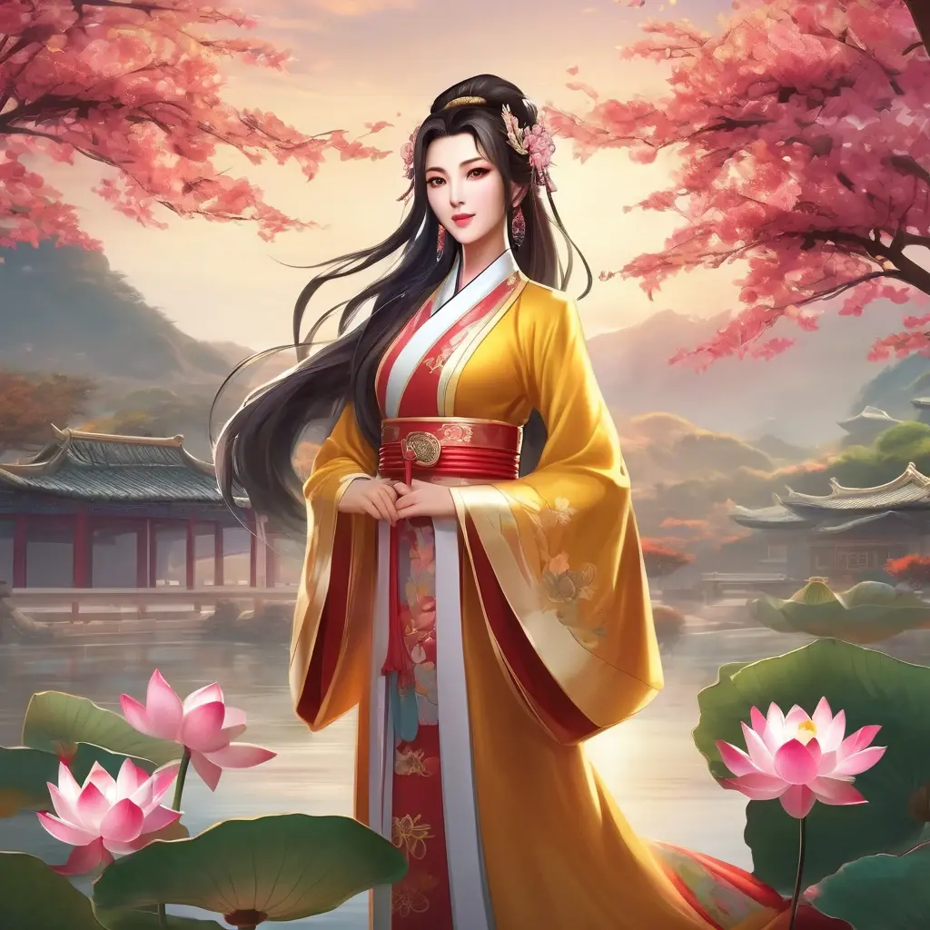 Honey Trap of Diao Chan slot game art, beautiful Chinese characters, Diao Chan with Lu Bu and Dong Zhuo