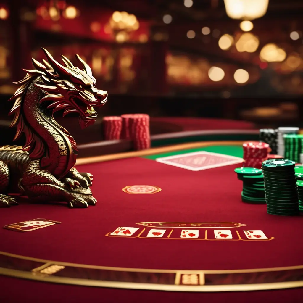 Dragon Tiger game table with cards dealt on Dragon and Tiger sides - ড্রাগন টাইগার গেম টেবিল