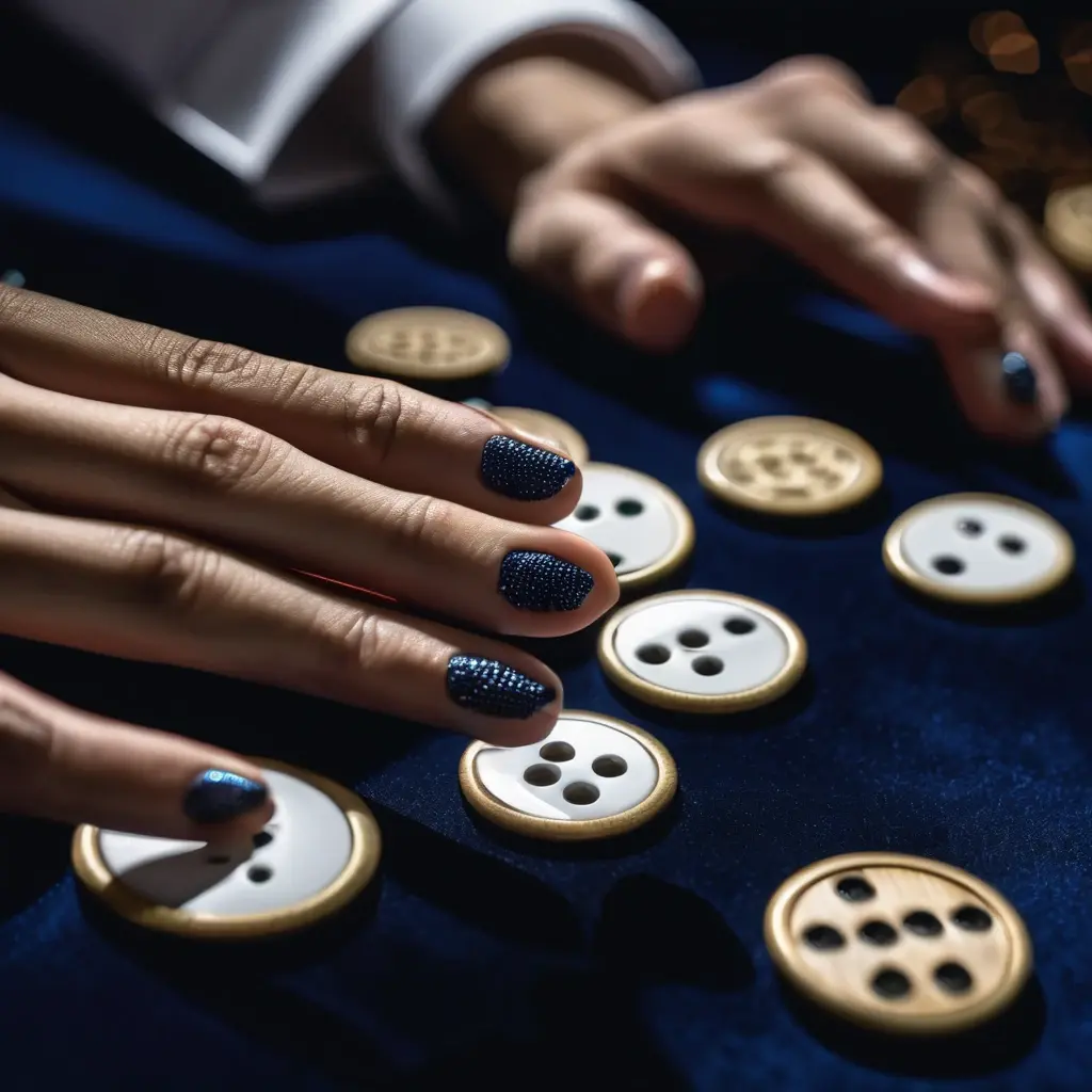 Overhead view of a Fan Tan dealer sorting white buttons with a bamboo stick