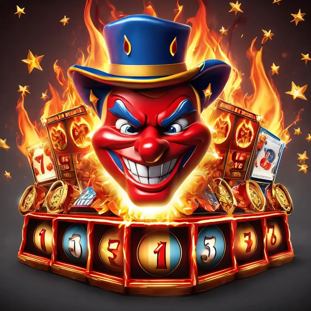 The Fire Joker character smiling mischievously with burning 3x3 reels in the background.