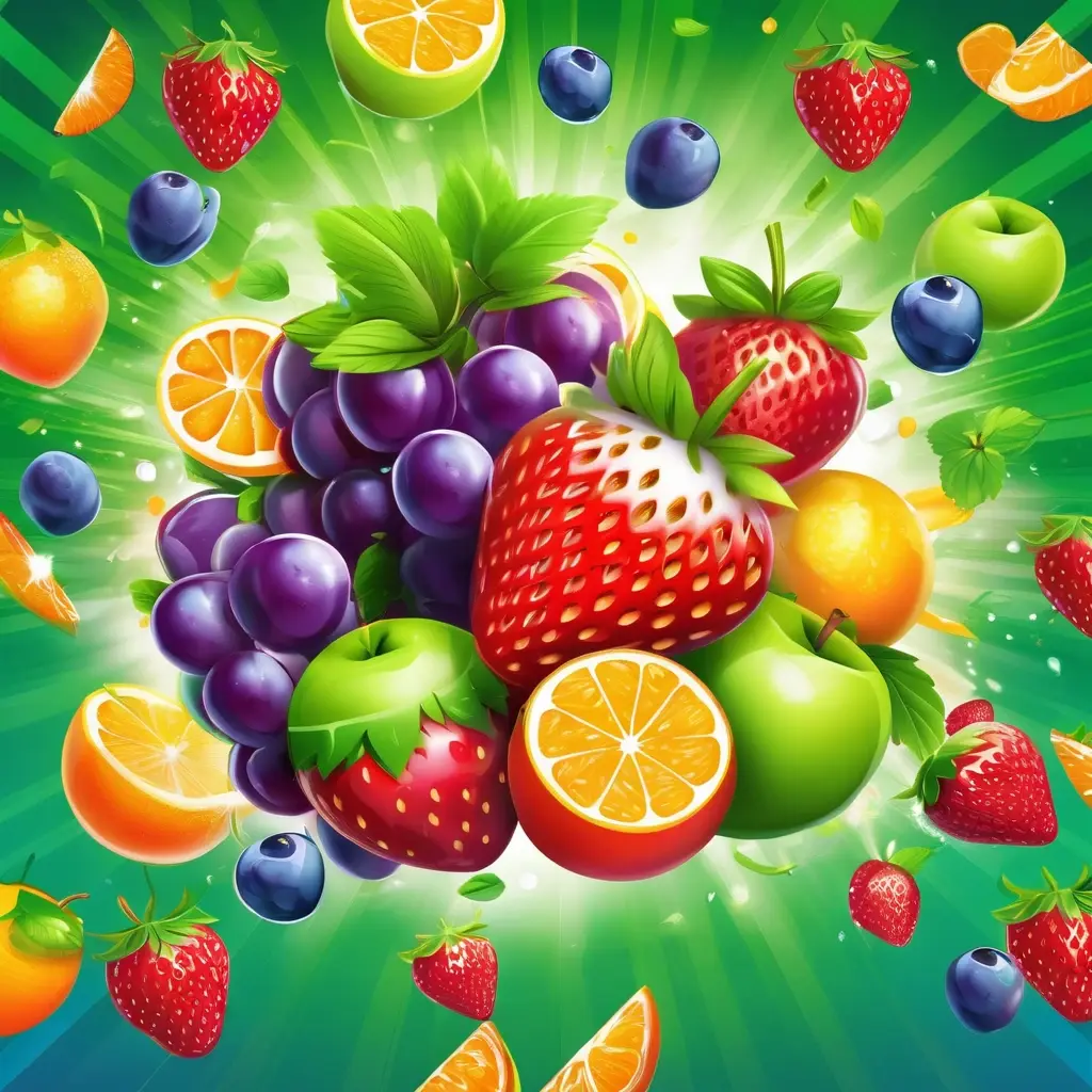 Fruit Party slot game logo with colorful fruits and a sunny background