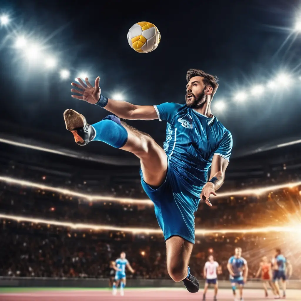 Handball player jumping to throw the ball