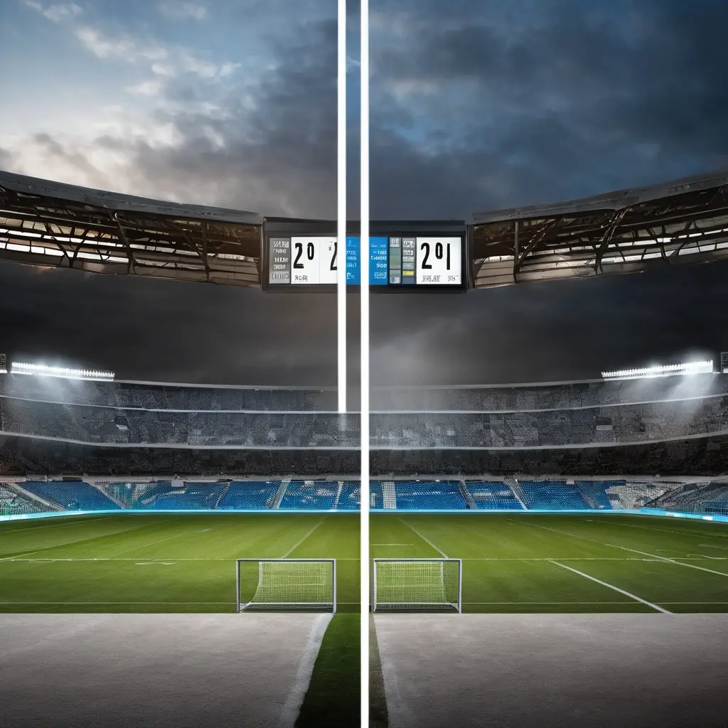 A clock split in half, one side showing '45:00' and other '90:00', with contrasting weather or lighting