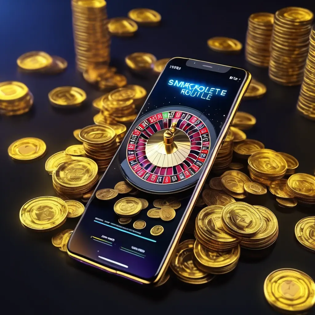 Smartphone showing a live casino interface with piles of coins representing real money wins