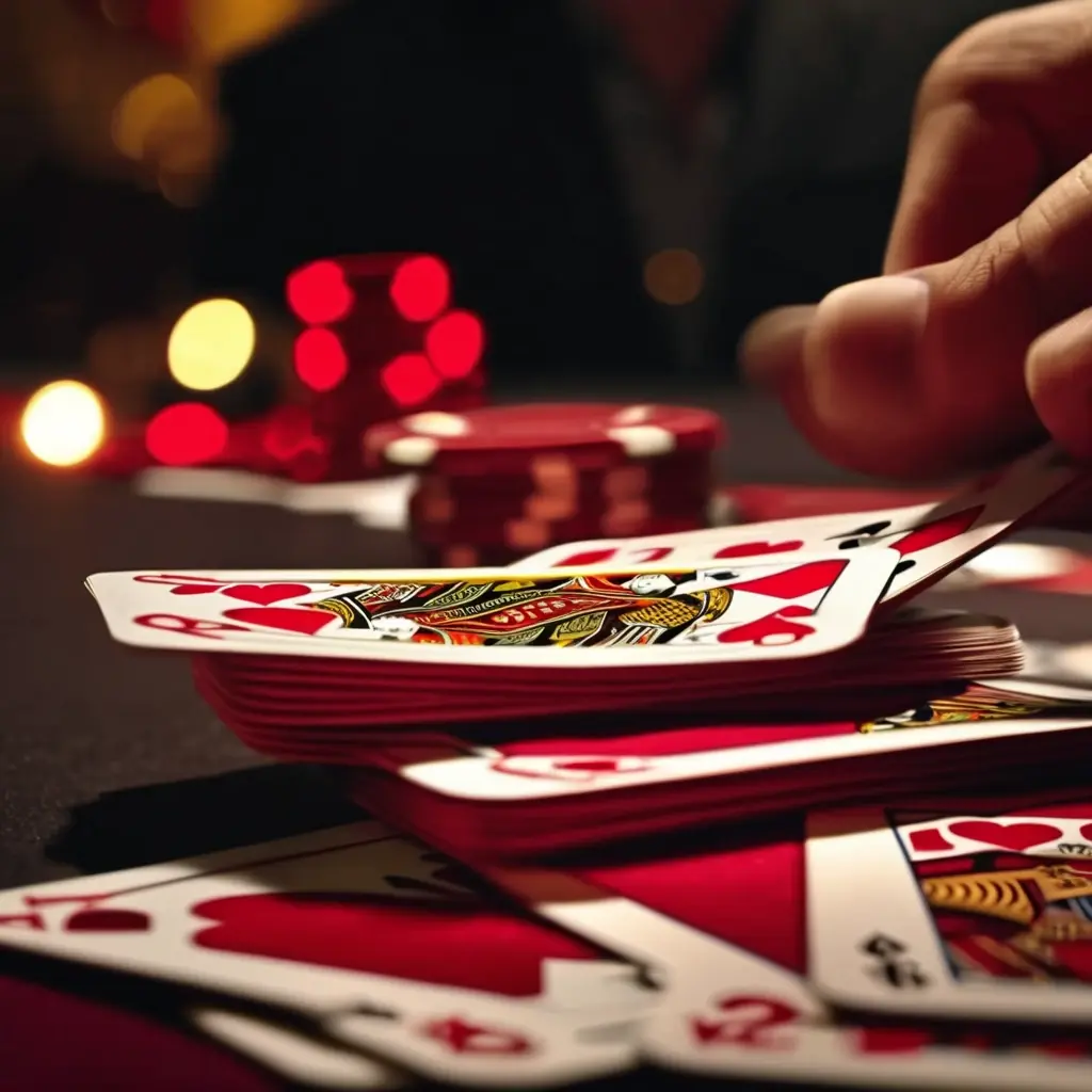 Teen Patti cards arranged on a casino table showing a high ranking hand