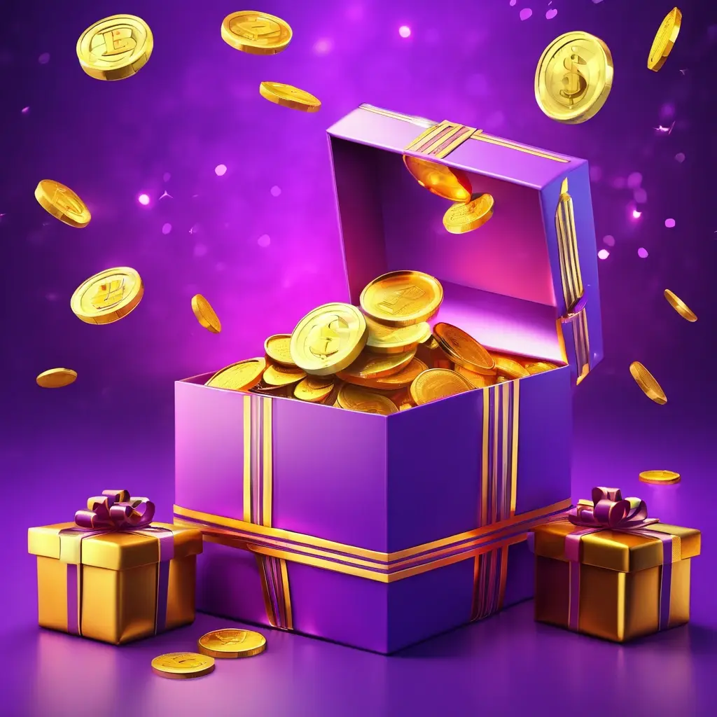 A magical gift box opening to reveal glowing free spins symbols, with a '0 BDT' price tag attached