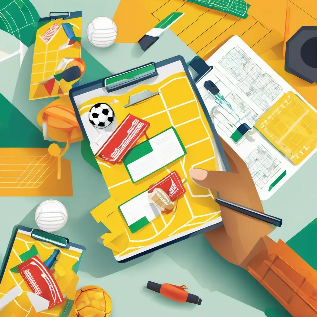 একটি খোলা রুলবুক বা গাইডবুক, যার পাশে একটি রেফারির বাঁশি এবং কার্ড রয়েছে।