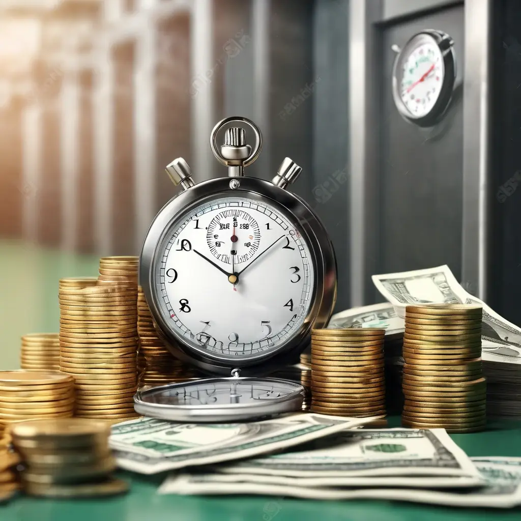 স্টপওয়াচ এবং টাকা সহ দ্রুত উত্তোলনের ধারণা