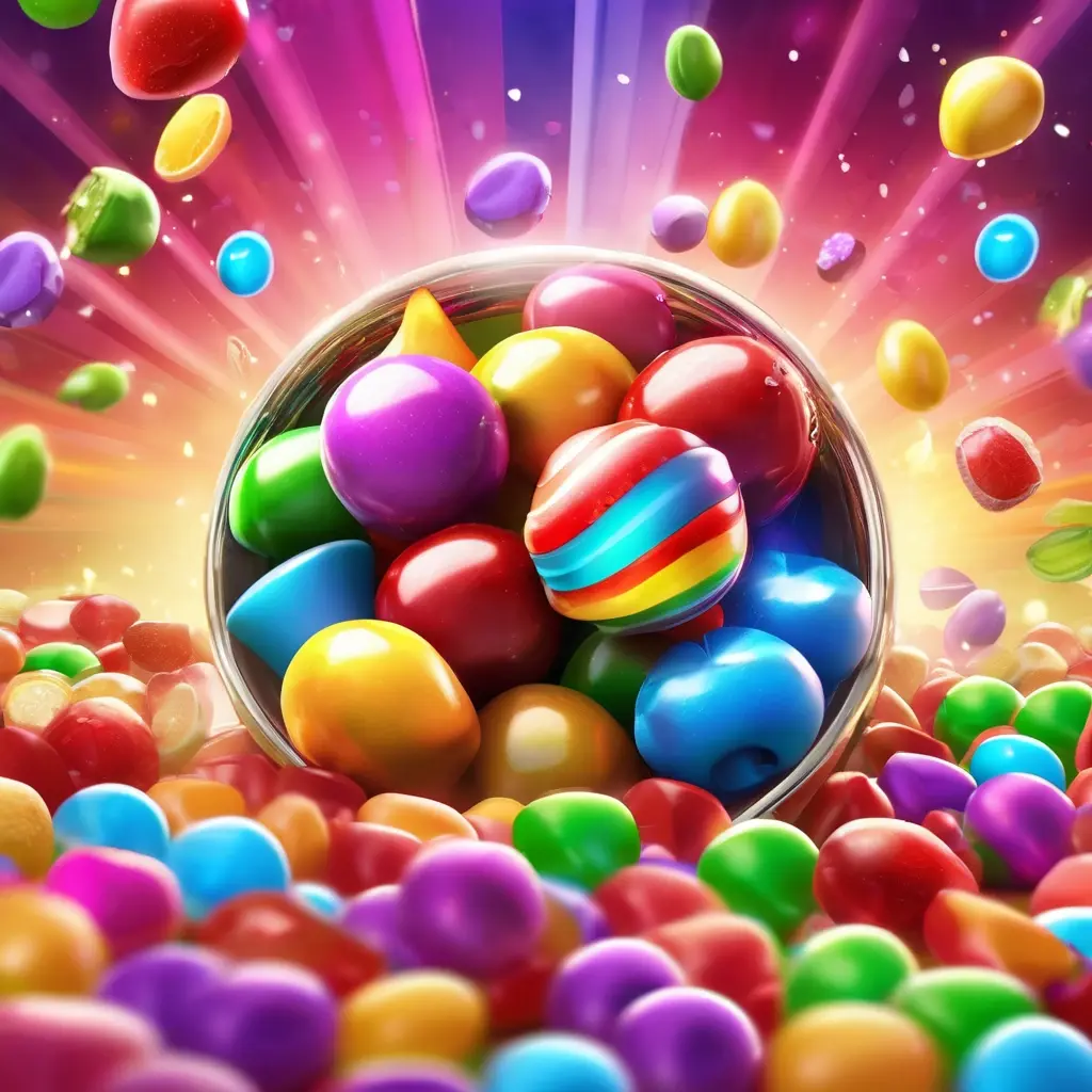 Sweet Bonanza slot game background with candies and fruits. সুইট বোনানজা স্লট গেমের দৃশ্য।