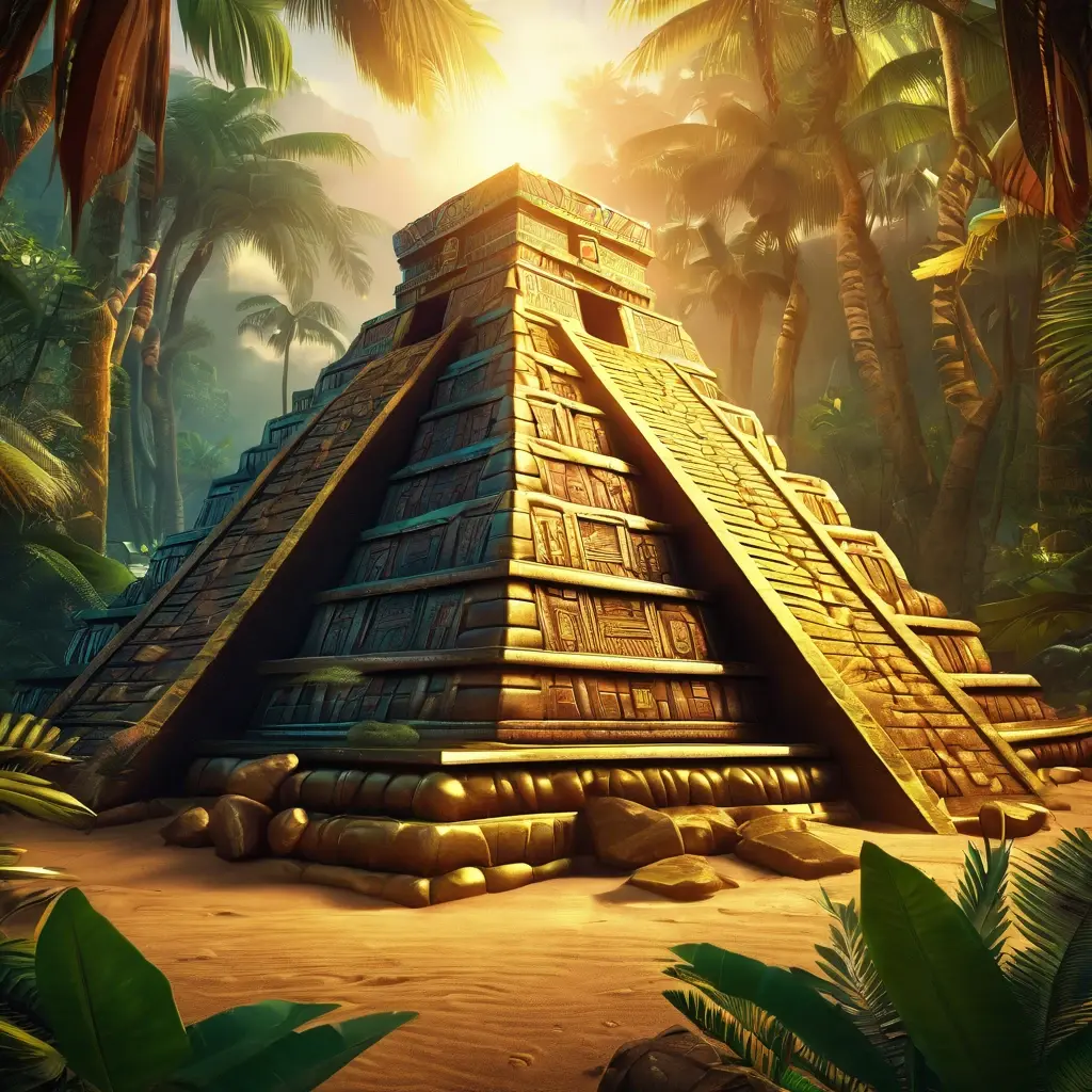 Treasures of Aztec slot game logo with Mayan pyramid background