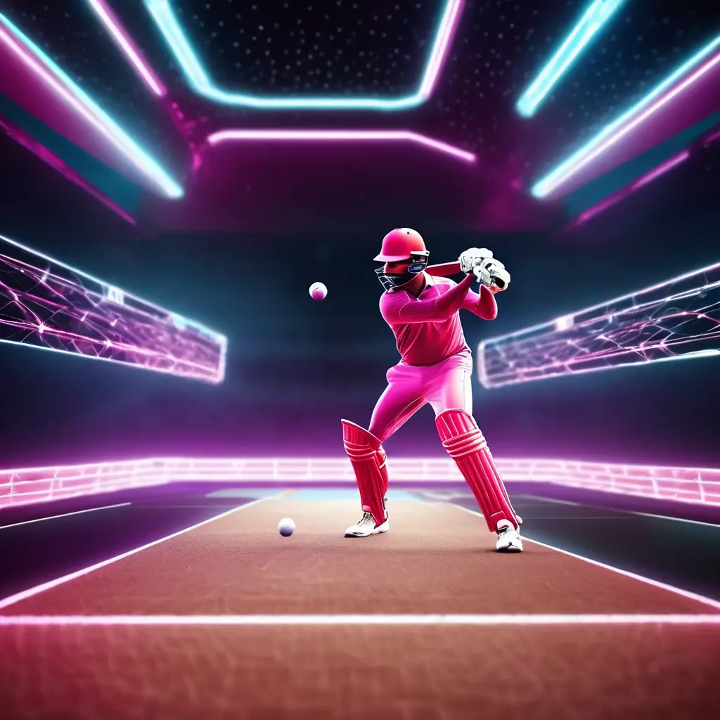 3D rendered cricket players in a virtual stadium environment