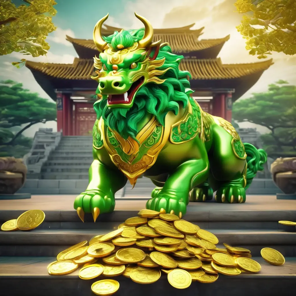 Ways of the Qilin slot character, a majestic mythical green beast, with chinese clouds