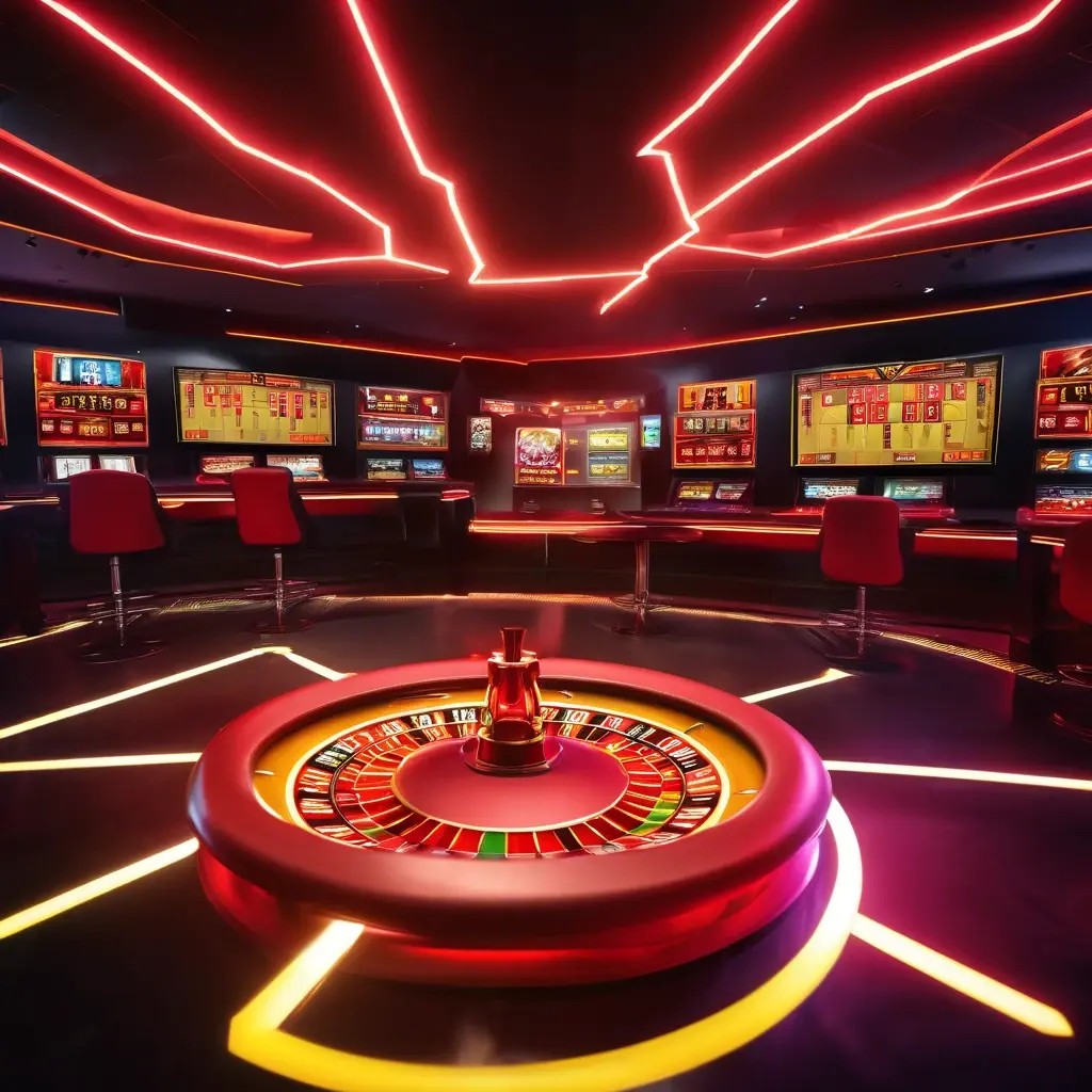 Dramatic red studio lighting of XXXTreme Lightning Roulette showing the betting grid