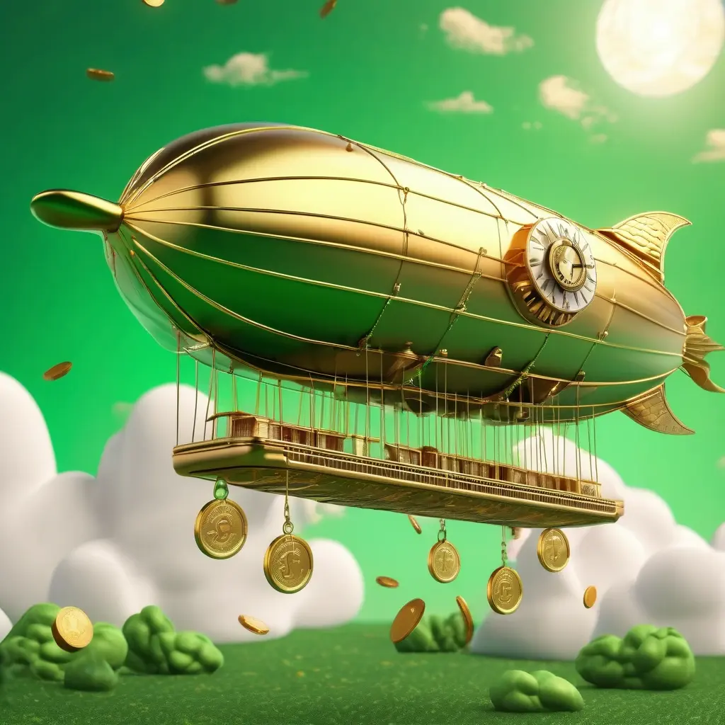 Golden Zeppelin airship soaring on a graph with high multiplier