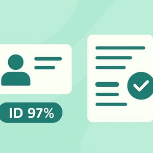 কেওয়াইসি ভেরিফিকেশনের জন্য প্রয়োজনীয় ডকুমেন্টগুলির আইকন: একটি জাতীয় পরিচয়পত্র এবং একটি ঠিকানার প্রমাণপত্র।